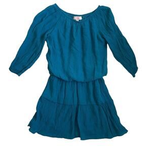 GB Girls Blouson Dress‎ M Teal Rayon 3/4 Sleeve Tiered Lined Elastic Waist Gauzy